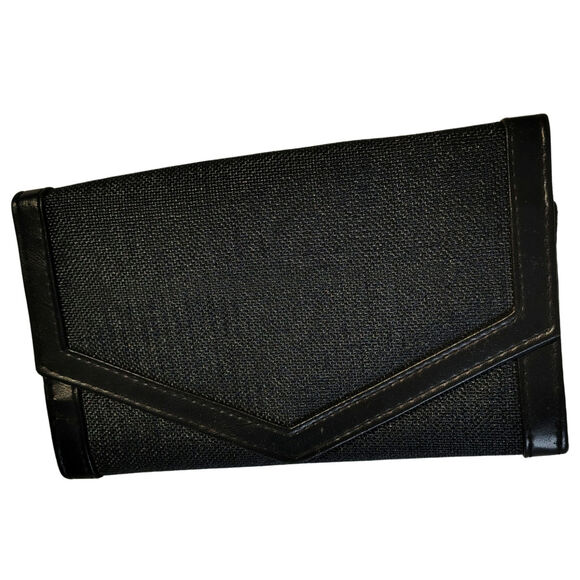 Textured Black Maxi Clutch 1970s Vintage Mr. Ralph Fold Over Snap Closure Bag - Picture 1 of 7
